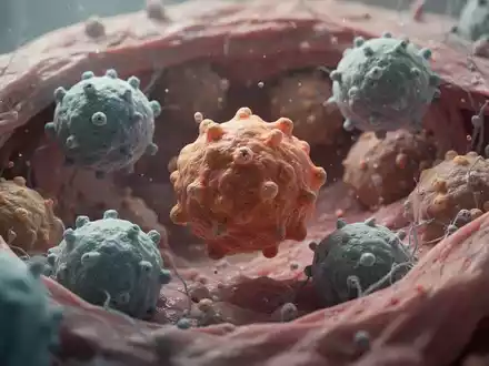 Mikroskopische Aufnahme von Immunzellen und Makrophagen in menschlichem Gewebe im Rahmen medizinischer Forschung. - Foto: über boerse-global.de