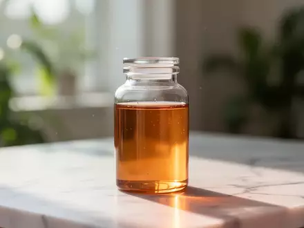 Eine hochwertige Glasflasche mit Nahrungsergänzungsmitteln auf einer Marmoroberfläche in einer hellen, modernen Umgebung. - Foto: über boerse-global.de