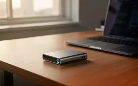 Eine Hardware-Wallet liegt auf einem Schreibtisch neben einem Laptop in einem Büro bei natürlichem Licht. - Foto: über boerse-global.de