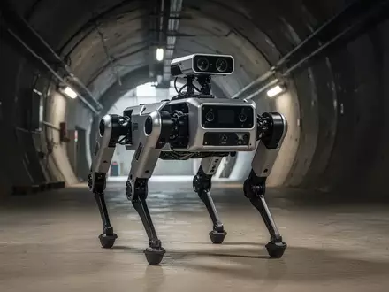Ein vierbeiniger Roboter steht in einem industriellen Tunnel für Inspektionszwecke. - Foto: über boerse-global.de