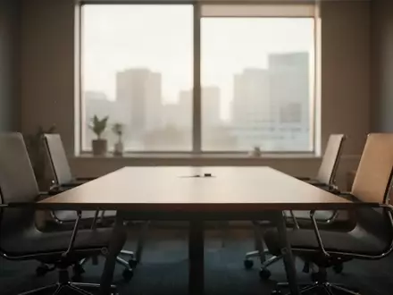 Zwei leere Stühle an einem Konferenztisch in einem modernen Bürogebäude bei natürlichem Tageslicht. - Foto: über boerse-global.de