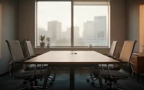 Zwei leere Stühle an einem Konferenztisch in einem modernen Bürogebäude bei natürlichem Tageslicht. - Foto: über boerse-global.de