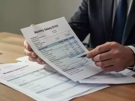 Eine Person betrachtet konzentriert Unterlagen zur Gehaltsabrechnung und Finanzplanung an einem Schreibtisch. - Foto: über boerse-global.de