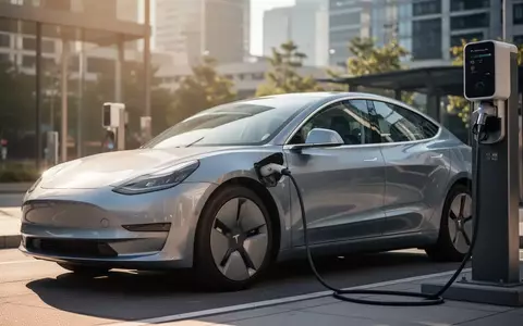 Ein modernes Elektroauto steht an einer städtischen Ladestation bei Tageslicht. - Foto: über boerse-global.de
