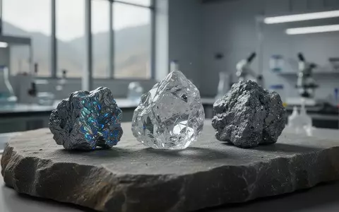 Nahaufnahme von kristallinen Metallproben auf einer Steinoberfläche in einem modernen Labor. - Foto: über boerse-global.de