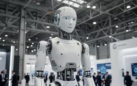 Ein fortschrittlicher humanoider Roboter steht in einer hellen, modernen Industriehalle auf einer Fachmesse. - Foto: über boerse-global.de