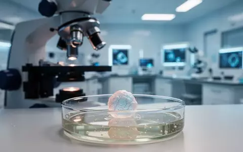 Ein winziges, im Labor gezüchtetes Gehirn-Modell (Organoid) in einer Petrischale unter einem Mikroskop. - Foto: über boerse-global.de