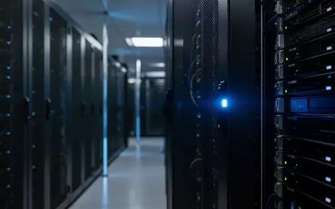 Ein modern ausgestatteter Serverraum mit dunklen Serverschränken und dezenten blauen Statusleuchten in einer professionellen Büroumgebung. - Foto: über boerse-global.de