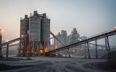 Moderne Zementfabrik bei Dämmerung mit großen Silos und Förderanlagen. - Foto: über boerse-global.de