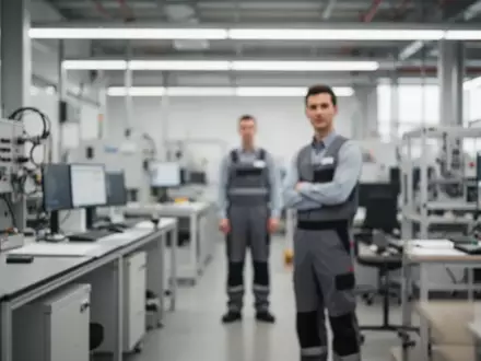 Ein moderner, professioneller Arbeitsplatz in einer Industriehalle, der die Atmosphäre von betrieblichen Sicherheitsstandards vermittelt. - Foto: über boerse-global.de