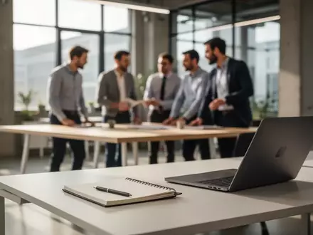Ein heller, moderner Konferenzraum in einem deutschen Technologie-Unternehmen mit unscharfen Personen im Hintergrund. - Foto: über boerse-global.de