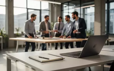 Ein heller, moderner Konferenzraum in einem deutschen Technologie-Unternehmen mit unscharfen Personen im Hintergrund. - Foto: über boerse-global.de