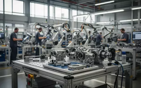 Arbeitsplatz in einer modernen deutschen Industriehalle mit Fokus auf Fertigungskomponenten. - Foto: über boerse-global.de