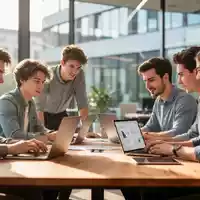 Junge Unternehmer bei einem Meeting in einem modernen, hellen Bürogebäude zur Förderung von Start-ups. - Foto: über boerse-global.de