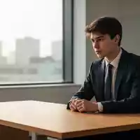 Ein junger Berufseinsteiger in einem minimalistischen Büro blickt nachdenklich auf einen leeren Schreibtisch. - Foto: über boerse-global.de