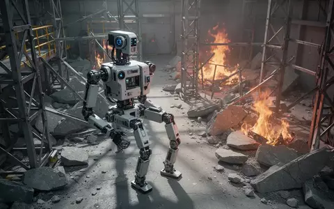 Ein humanoider Roboter bei der Bewältigung eines Hindernisparcours während einer Rettungsübung in einer Industriehalle. - Foto: über boerse-global.de