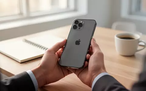 Nahaufnahme einer Hand, die ein iPhone in einer modernen, hellen Büroumgebung hält. - Foto: über boerse-global.de