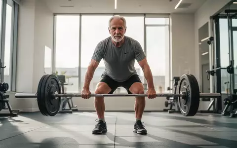 Ein sportlicher Mann über 60 trainiert konzentriert mit Hanteln in einem hellen, modernen Fitnessstudio. - Foto: über boerse-global.de