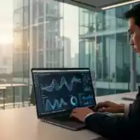 Eine Person arbeitet an einem Laptop in einem modernen, hellen Bürogebäude in Singapur mit Blick auf eine städtische Skyline. - Foto: über boerse-global.de