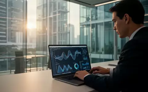 Eine Person arbeitet an einem Laptop in einem modernen, hellen Bürogebäude in Singapur mit Blick auf eine städtische Skyline. - Foto: über boerse-global.de