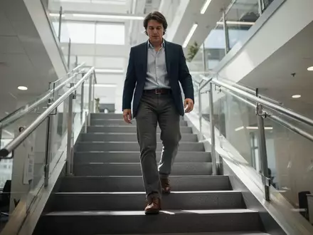 Eine Person geht in Bürokleidung eine Treppe hinauf, um die tägliche Bewegung im Alltag zu fördern. - Foto: über boerse-global.de