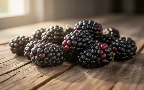Frische Brombeeren auf einem rustikalen Holztisch im weichen Morgenlicht. - Foto: über boerse-global.de