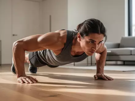 Eine Person führt konzentriert Liegestütze als Bodyweight-Training in einem hellen, minimalistischen Raum aus. - Foto: über boerse-global.de