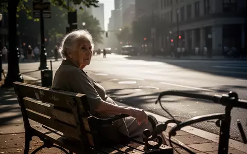 Eine ältere Person sitzt an einem heißen Sommertag auf einer Parkbank, während im Hintergrund Hitze über dem Asphalt flimmert. - Foto: über boerse-global.de
