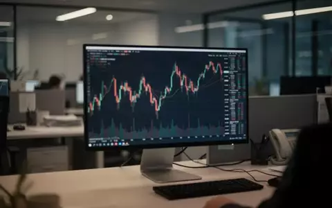 Ein moderner, schummriger Handelsplatz mit einem Computerbildschirm, der abstrakte Finanzdaten zeigt. - Foto: über boerse-global.de