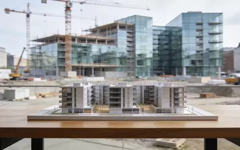 Modernes Architekturmodell eines Wohnbauprojekts in einem hellen Büro bei Tageslicht. - Foto: über boerse-global.de