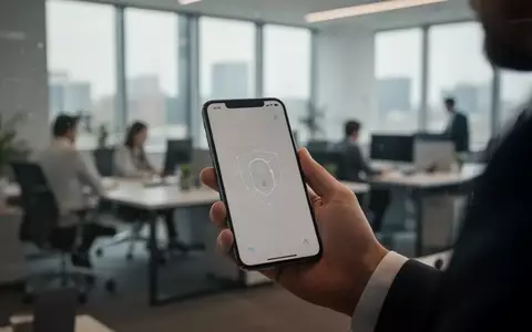 Eine Hand hält ein Smartphone in einem modernen Büro als Symbol für moderne Authentifizierungsverfahren und Cybersicherheit. - Foto: über boerse-global.de