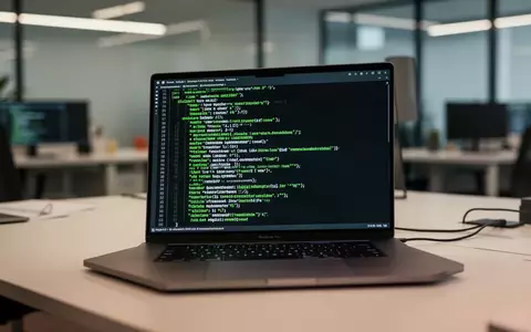 Ein moderner Arbeitsplatz mit einem Laptop, auf dessen Bildschirm eine komplexe Kommandozeilenoberfläche zu sehen ist. - Foto: über boerse-global.de