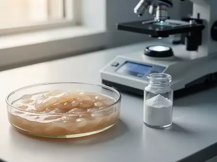 Ein Labortisch mit einer Petrischale, einer Glasampulle mit Probiotika-Pulver und einem digitalen Mikroskop. - Foto: über boerse-global.de