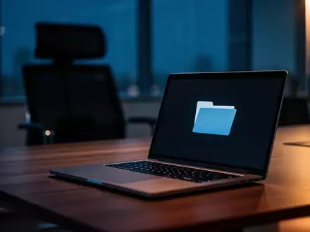Ein beleuchteter Laptop an einem leeren Schreibtisch in einem modernen Büro als Symbol für unbefugten Datenzugriff. - Foto: über boerse-global.de