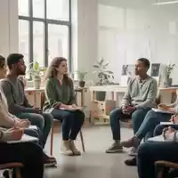 Eine Gruppe von Menschen in einem hellen Seminarraum bei einem Workshop zur psychischen Ersten Hilfe. - Foto: über boerse-global.de