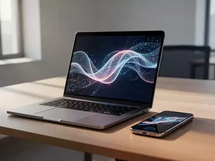 Ein moderner Laptop und ein Smartphone auf einem minimalistischen Schreibtisch in einem hellen, zeitgenössischen Büro. - Foto: über boerse-global.de