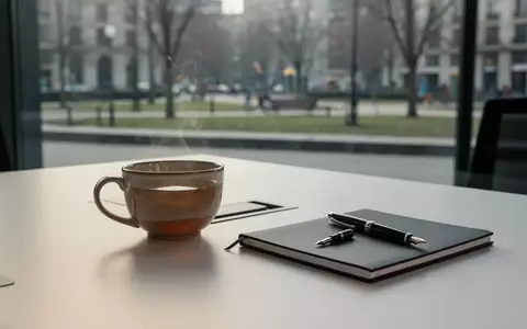 Ein aufgeräumter Schreibtisch mit einer Teetasse und einem Notizbuch in sanftem Tageslicht. - Foto: über boerse-global.de