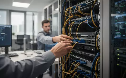 Ein IT-Administrator arbeitet in einem modernen Serverraum an der Konfiguration von Hardware. - Foto: über boerse-global.de