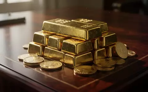 Nahaufnahme von Goldbarren und Goldmünzen auf einer dunklen Holzoberfläche bei natürlichem Licht. - Foto: über boerse-global.de