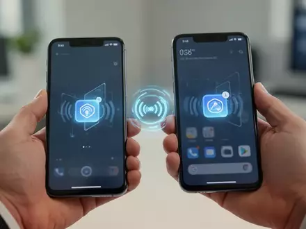 Zwei moderne Smartphones, die für eine drahtlose Datenübertragung nah aneinander gehalten werden. - Foto: über boerse-global.de
