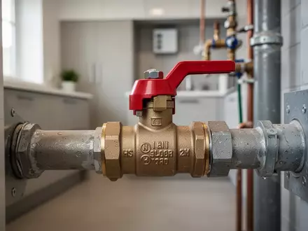 Nahaufnahme eines Haupthahns für die Wasserleitung in einem modernen Hauswirtschaftsraum. - Foto: über boerse-global.de
