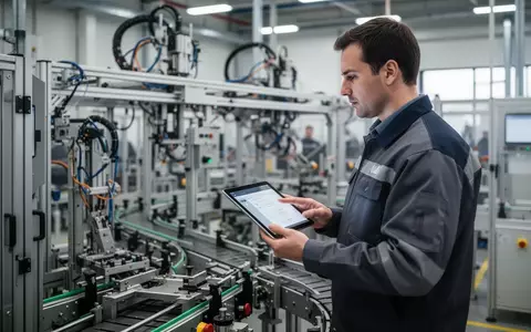 Ein Ingenieur in einer modernen Fertigungshalle analysiert Produktionsdaten auf einem Tablet an einer Montagelinie. - Foto: über boerse-global.de