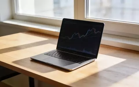 Ein moderner, minimalistischer Arbeitsplatz mit einem Laptop, der abstrakte Finanzdaten anzeigt, in neutralem Licht. - Foto: über boerse-global.de