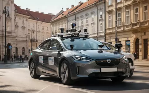 Ein autonomes Robotaxi fährt durch eine sonnige Straße in der historischen Altstadt von Zagreb. - Foto: über boerse-global.de