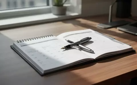 Ein Schreibtisch mit einem Papierkalender und einem Füllfederhalter bei natürlichem Tageslicht. - Foto: über boerse-global.de