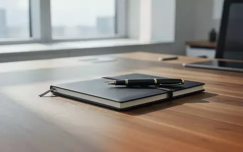 Ein heller, moderner Schreibtisch mit Notizbuch und Stift in einer professionellen Arbeitsumgebung. - Foto: über boerse-global.de