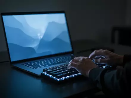 Nahaufnahme einer Tastatur in einem abgedunkelten Raum, beleuchtet durch das bläuliche Licht eines Computerbildschirms. - Foto: über boerse-global.de
