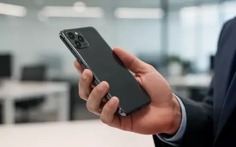 Nahaufnahme einer Hand, die ein modernes Smartphone in einer neutralen Büroumgebung hält. - Foto: über boerse-global.de
