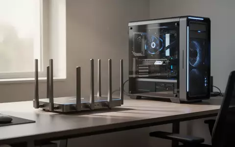 Moderne Netzwerkhardware und eine leistungsstarke Workstation auf einem aufgeräumten Schreibtisch in einem Büro. - Foto: über boerse-global.de