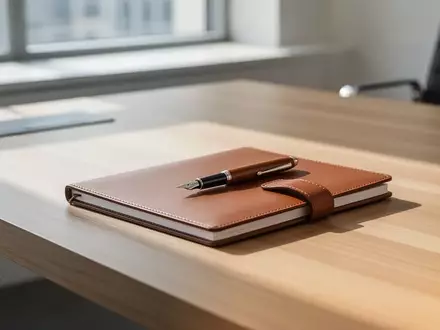 Ein heller, moderner Schreibtisch in einem Büro mit Notizbuch und Stift, symbolisch für arbeitsrechtliche Themen. - Foto: über boerse-global.de
